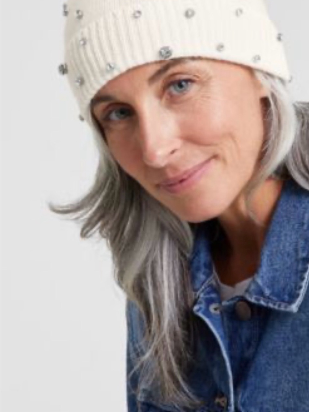 Embellished Rib-Knit Beanie - Cream